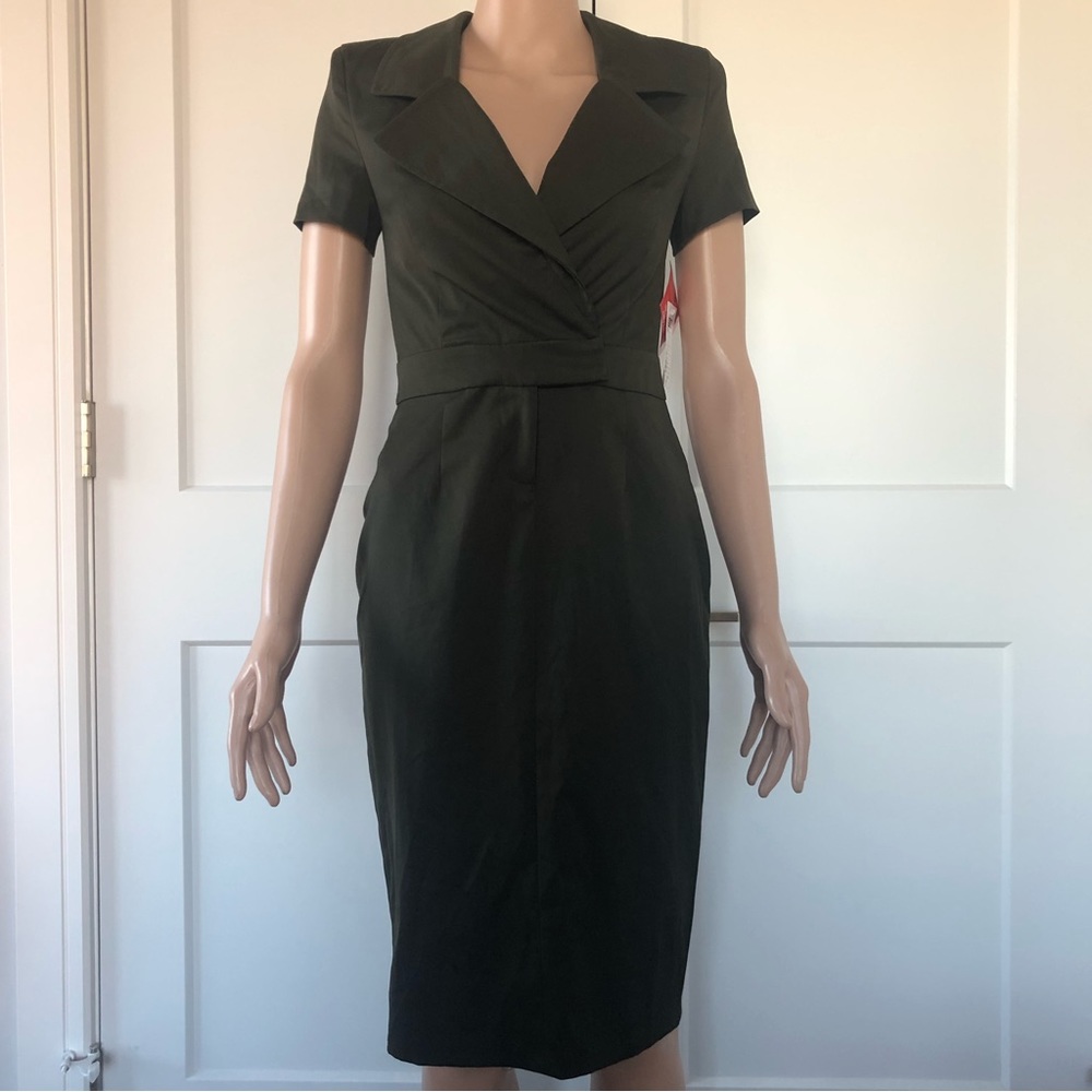 Classic Olive Green Short-Sleeve Sheath Dress